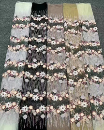 Vải thêu hoa 3D thủ công