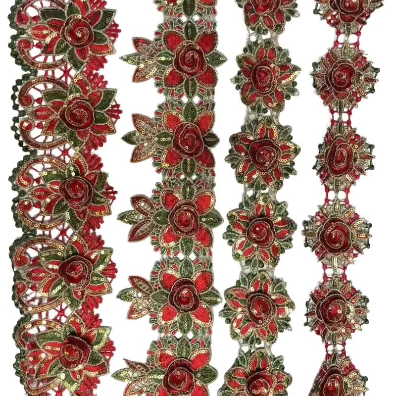 Fashionable High Quality Short Three Dimensional Floral Sequin Lace Suitable For Dresses And Other Accessories