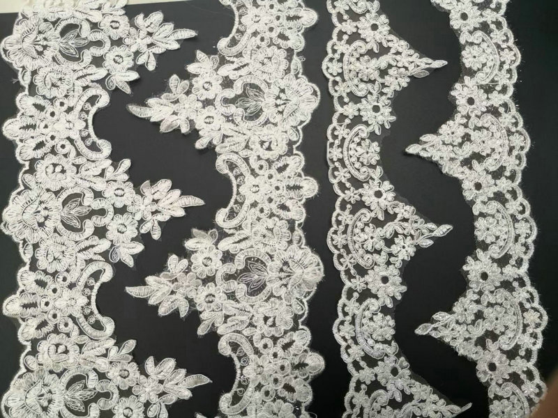 Custom Luxury Bridal French Lace Sequined Wedding Dress Border Lace for Wedding Lace