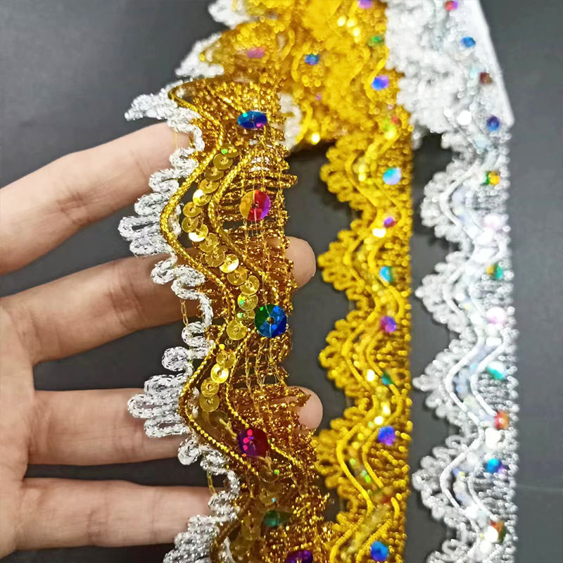 Phụ kiện quần áo Vàng và Bạc Biên giới viền ren nhiều màu sequin ren ren kim loại ren