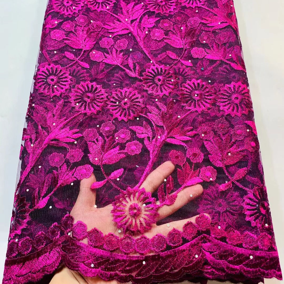 Laser cắt vải ren polyester châu Phi với sequin nigeria ren