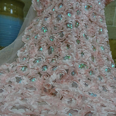 Hoa hồng 3d hoa cưới hoa thảm áo cô dâu mềm mại vải ren vải với sequin
