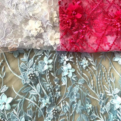 Vải Lưới Trang Trí Hoa 3D Và Sequin