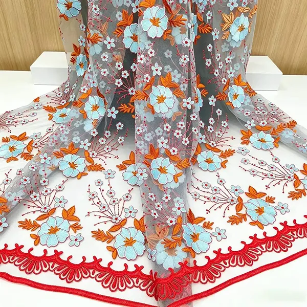 Vải ren lưới thêu nhiều màu cổ điển cho váy