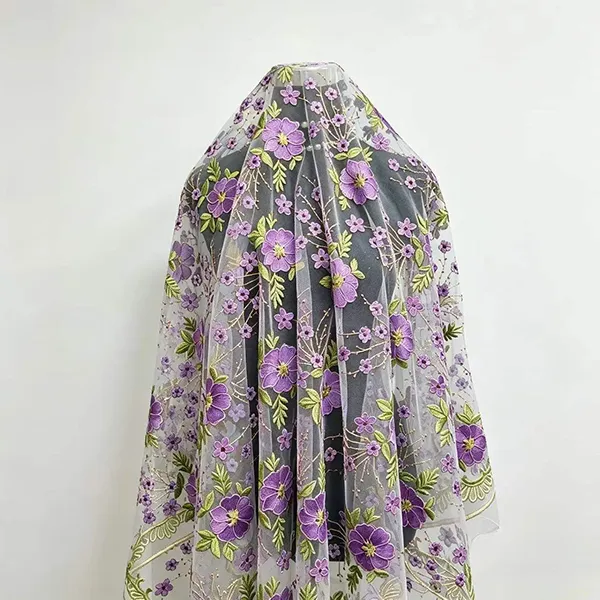 Vải ren lưới thêu nhiều màu cổ điển cho váy