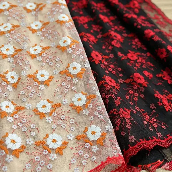 Vải ren lưới thêu nhiều màu cổ điển cho váy