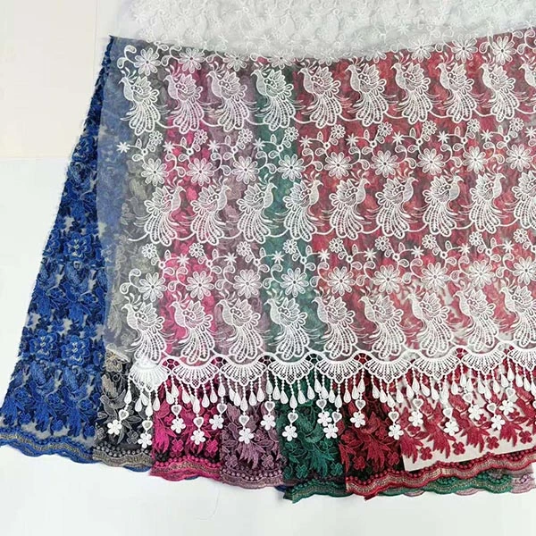Bán buôn Hoa 3D đẹp đính cườm Vải thêu giá rẻ Vải voan Thụy Sĩ Viền ren 2021