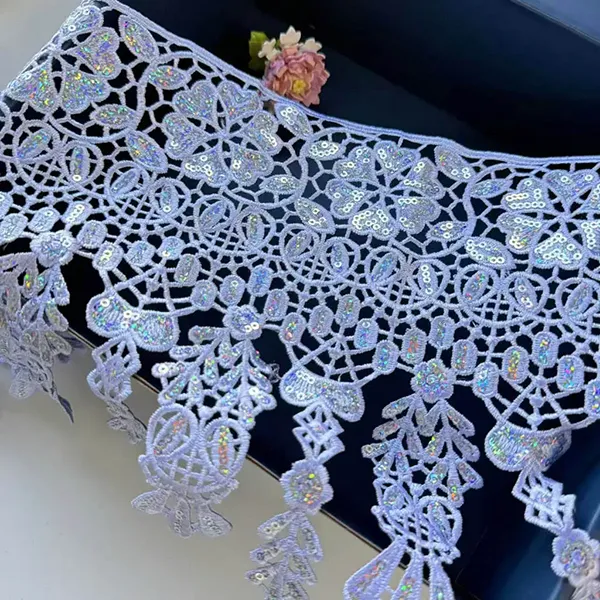 Bán buôn tùy chỉnh Sequin đính cườm ren cắt tỉa ren thêu với sequins
